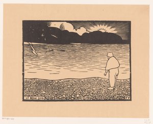 Mann bei Sonnenuntergang am Meer