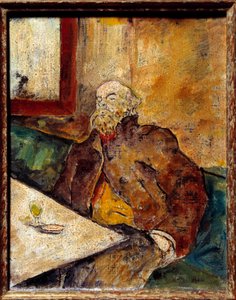 Porträt von Paul Verlaine (1844-1896), französischer Dichter, sitzend an der Bar vor einem Glas Absinth. Gemälde zugeschrieben Felix Vallotton (1865-1925) von Felix Edouard Vallotton