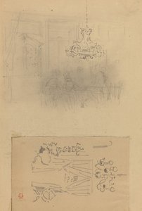 Versammlung in einem Innenraum, ein verhängter Durchgang von Felix Hilaire Buhot