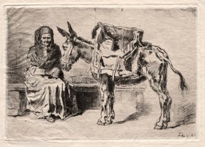Sitzende Frau mit Maultier