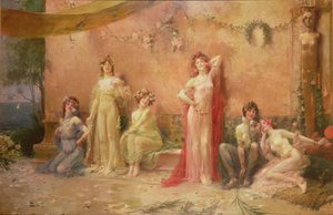 Die Verführerinnen vor einer mit Graffiti bedeckten Wand von Felix Hippolyte Lucas