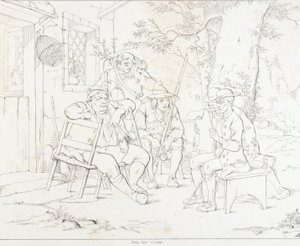 (Rip Van Winkle, Illustration) Rip mit Junto im Dorfgasthaus