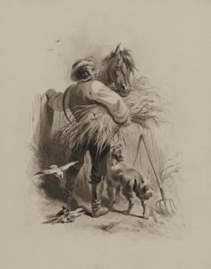 Bauer mit Pferd, Hund und Tauben von Felix Octavius Carr Darley