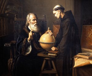 Porträt von Galileo Galilei, der seine Theorien an der Universität Padua erklärt von Félix Parra