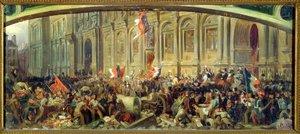 Alphonse de Lamartine (1790-1869) lehnt die rote Fahne im Hôtel de Ville, Paris, am 25. Februar 1848 ab