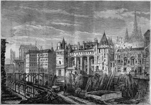 Architektur: Ansicht der Westfassade des ehemaligen Palastes der Könige von Frankreich auf der Île de la Cité in Paris von Felix Thorigny
