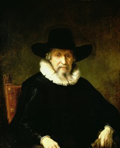 Porträt eines Gentlemans mit Halskrause und dunkler Kleidung mit breitkrempigem Hut