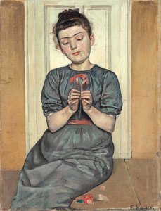 Mädchen arrangiert Blumen Mädchen mit Nelke, ca. 1886 von Ferdinand Hodler