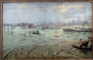 Ansicht der Brücke und des Kais der Estacade in Paris während der großen Flut von 1910, Gemälde von Ferdinand Joseph Gueldry (1858-1945) 1910 von Ferdinand Joseph Gueldry