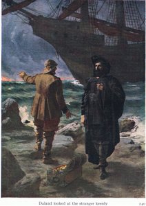 Daland betrachtete den Fremden aufmerksam, Illustration aus Die Geschichten von Wagners Opern, veröffentlicht von George Harrap & Co Ltd, 1932