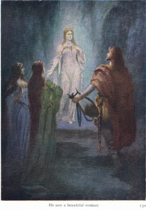 Er sah eine schöne Frau, Illustration aus Die Geschichten von Wagners Opern, veröffentlicht von George Harrap & Co Ltd, 1932 von Ferdinand Lecke