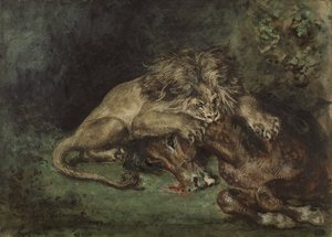 Löwe, der ein Pferd verschlingt, ca. 1844 von Ferdinand Victor Eugene Delacroix