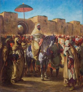 Moulay Abd-er-Rahman, Sultan von Marokko, verlässt seinen Palast in Meknes, umgeben von seiner Garde und seinen Hauptoffizieren, 1845 von Ferdinand Victor Eugene Delacroix