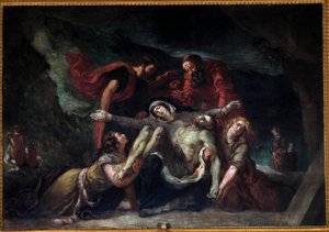 Pietà oder „Beweinung“. Gemälde von Eugène Delacroix (1798-1863) 1844 Kirche Saint-Denis du Saint-Sacrement in Paris von Ferdinand Victor Eugene Delacroix