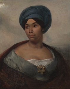 Porträt einer Frau mit blauem Turban von Ferdinand Victor Eugene Delacroix