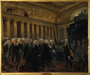 Französische Revolution, Konstituierende Versammlung von 1789: Honoré Gabriel Riqueti, Graf von Mirabeau vor Henri Evrard, Marquis von Dreux-Brézé von Ferdinand Victor Eugene Delacroix