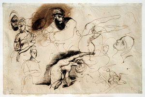 Studie für den Tod von Sardanapal. Zeichnung von Eugène Delacroix (1798-1863)