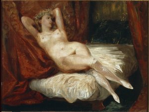 Studie einer nackten Frau, die auf einer Couch liegt, genannt die Frau mit weißen Strümpfen