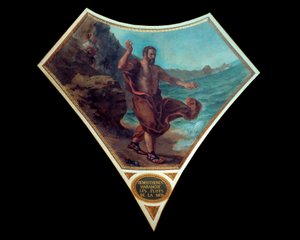 Der griechische Redner Demosthenes sprach zu den Wellen des Meeres, um sich an den Tumult und das Treiben der Volksversammlungen in Athen zu gewöhnen. Fresko von Eugene Delacroix (1798-1863), das die Kuppel der Bibliothek der Nationalversammlung schmückt von Ferdinand Victor Eugene Delacroix