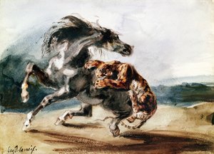 Tiger greift ein Wildpferd an von Ferdinand Victor Eugene Delacroix