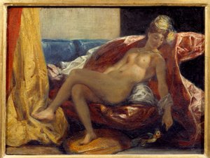 Frau schnitzt einen Papagei. Gemälde von Eugene Delacroix (1798-1863) von Ferdinand Victor Eugene Delacroix