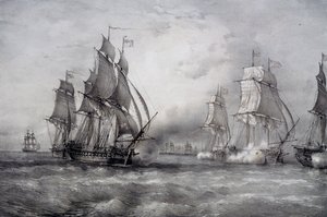 Paul Jones greift die britische Flotte unter dem Kommando von Pearson an und kommt aus der Ostsee