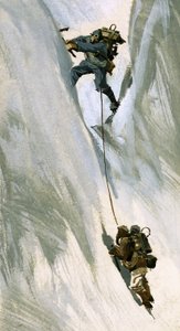 Hillary klemmte seinen Körper in einen engen Spalt und hebelte sich rückwärts hoch von Ferdinando Tacconi