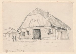 Gasthaus Jankielowa in Oszmiana; recto: Skizze eines unbestimmten Motivs