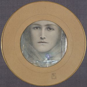 Braune Augen und eine blaue Blume von Fernand Khnopff