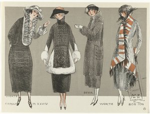 Gazette du Bon Ton, 1920 - Nr. 7, Croquis Pl XXXIV: Worth / Beer / Worth von Fernand Siméon