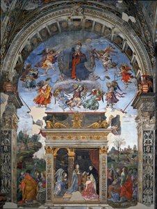 Himmelfahrt der Jungfrau und darunter St. Thomas von Aquin, der Maria Kardinal Oliviero Carafa vorstellt von Filippino Lippi