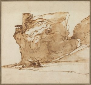 Landschaft mit großem Felsen