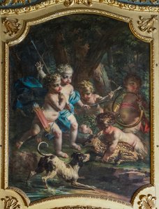 Dekoratives Paneel, das Putten darstellt, Jagdschloss von Stupinigi, von Filippo Juvarra (1678-1736) von Filippo or Juvara Juvarra