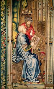 Ein Schreiber schreibt einen Bericht, Detail aus Die Überführung der Bundeslade, aus dem Wandteppich von David und Bathseba, ca. 1510-15 (Detail)