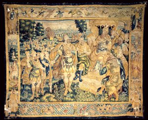 Kathedrale. Innenraum. Flämischer Wandteppich. Die Geschichte von Judas Makkabäus (?). Herkunft Oudenaarde. Unidentifizierte Markierungen unten rechts. Ca. 1575-1610. von Flemish School