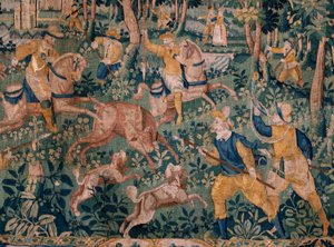 Flämischer Wandteppich. Hirschjagd. Atelier von Oudenaarde. 17. Jahrhundert.