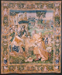 Flämischer Wandteppich. Alexander wird eine Krone angeboten. Atelier von Oudenaarde. 17. Jahrhundert