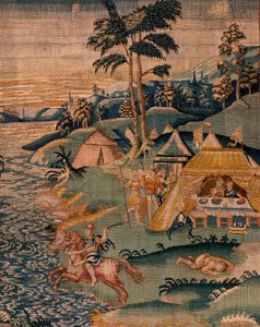 Flämischer Wandteppich. Militärlager am Fluss Granikos. Atelier von Oudenaarde. 377x393cm. Inv 83104-9 /00011. 17. Jahrhundert. von Flemish School