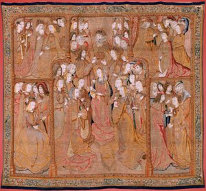 Flämische Tapisserie. Serie Hingabe an Unsere Liebe Frau oder Goldene Tücher. Die Krönung der Jungfrau. Vierter Wandteppich in der Serie. Modell Zeichner aus dem Kreis von Colyn de Coter. Herstellung Pieter van Aelst, Brüssel. Ca 1500-1515. von Flemish School