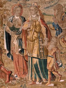 Flämischer Wandteppich. Serie Esau und Jakob. Begegnung zwischen Jakob und Esau. Dritter Wandteppich der Serie. Herstellung Niederlande, zweite Hälfte des 16. Jahrhunderts. Stoff Wolle. Standort Kirche des Heiligen Nikolaus von Bari (Museum eröffnet) von Flemish School