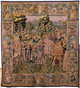 Flämische Tapisserie. Serie Geschichte des Kyros. Astyages erkennt Kyros. Anonym, basierend auf Michiel Coxcie. Atelier Antwerpen. Seide und Wolle. Ca 1590. von Flemish School