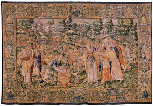 Geschichte von Cyrus. Tomyris befiehlt, den Kopf von Cyrus in ein Gefäß mit Blut zu tauchen. (nach Michiel Coxcie)