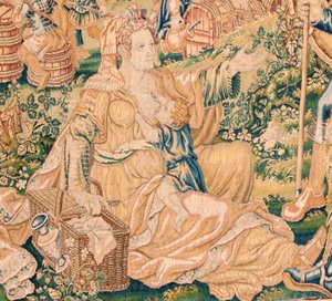 Flämischer Wandteppich. Serie Das Buch Judith. Die Enthauptung von Holofernes. Siebter Wandteppich der Serie. Herstellung Niederlande, Brüssel(?). Zweite Hälfte des 16. Jahrhunderts. Stoff Wolle. Standort Kirche St. Nikolaus