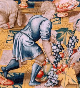 Flämischer Wandteppich. Serie Die Geschichte von Hannibal. Hannibals Eid. Erster Wandteppich der Serie. Kartons anonymer Meister der Niederlande. Brüsseler Herstellung, Werkstatt. Ca 1570. Stoff Wolle und Seide, 6,5/7 Ketten pro cm. Größe 34 von Flemish School