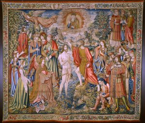 Flämischer Wandteppich. Serie Die Geschichte von Johannes dem Täufer: Die Taufe Christi. 1515-1520. von Flemish School