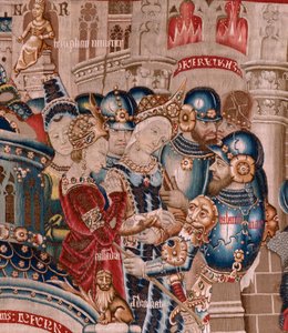 Serie Der Trojanische Krieg. Die Zerstörung von Troja. Elfter Wandteppich der Serie. Modell Coëtivy Meister (Henry oder Conrard de Vulcop). Herstellung Tournai Werkstätten. Ca 1470.