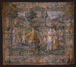 Flämischer Wandteppich. Serie: Die Geschichte von Abraham. Die Berufung Abrahams. Ca. 1575-1600