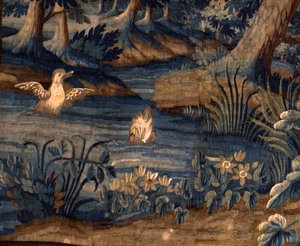 Flämischer Wandteppich. Verdure. Ende 17. - Anfang 18. Jahrhundert. Eigentum der Kirche Sint-Walburgakerk Oudenaarde. (Detail) von Flemish School