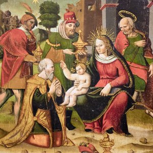 Heilige Familie und die drei Weisen