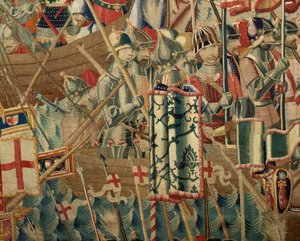 Flandrischer Wandteppich. Die Landung in Arzila. Serie Eroberungen von König Alfons I. von Portugal. Tournai. von Flemish School